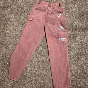 Redhawk Designs hand crafted Jeans - Dusty Pink w/Feather Patch accents  sz 24